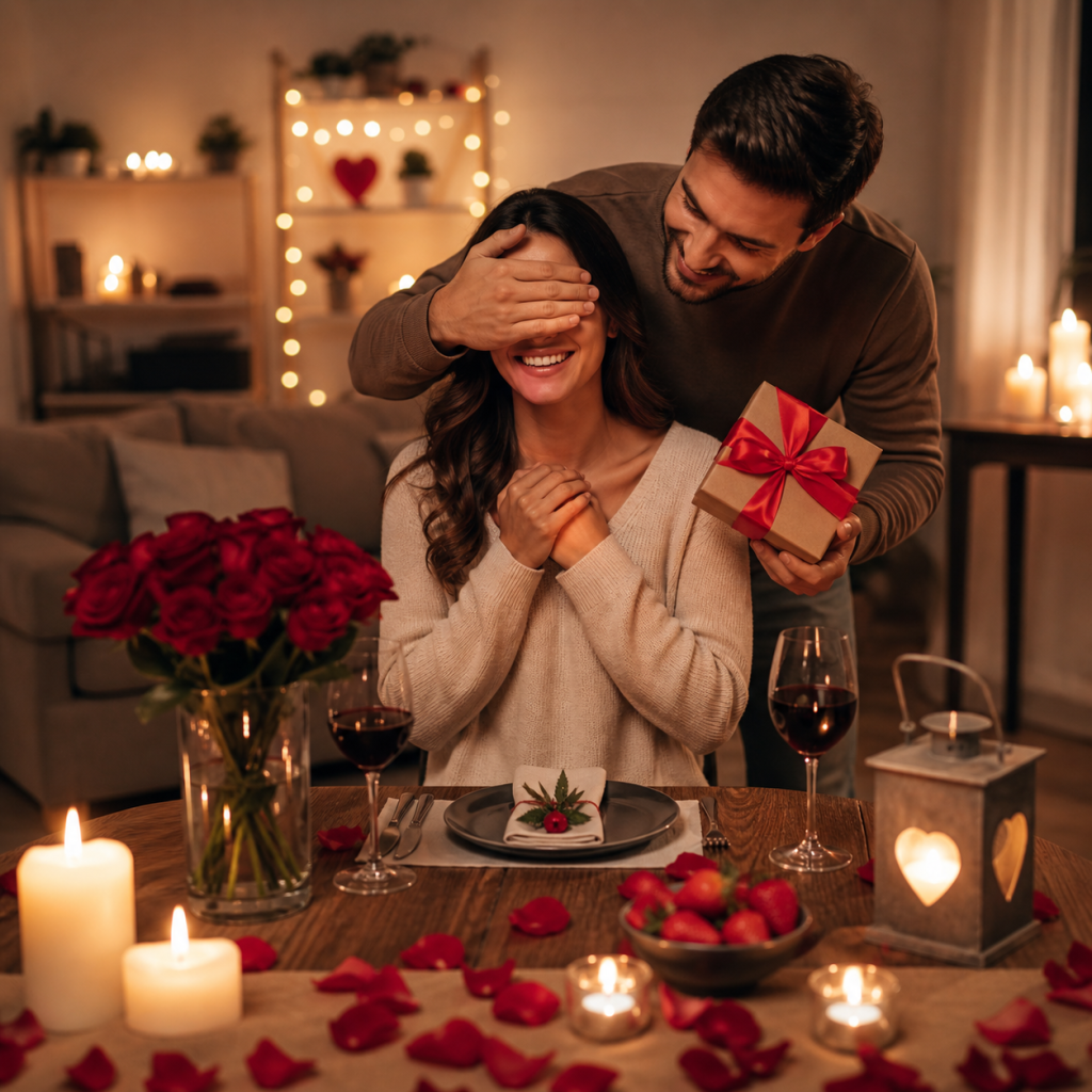 Cena romántica con sorpresa y velas